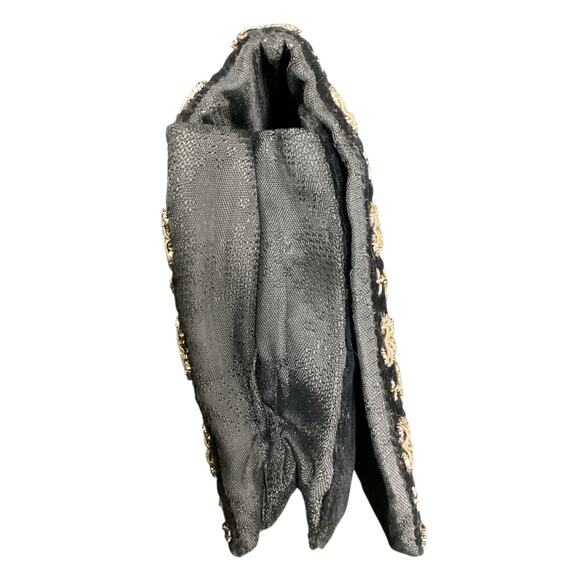 VTG Clutch Women’s 1Size Velvet With Gold Color Embroidery Peacock Motif Black - Picture 5 of 10